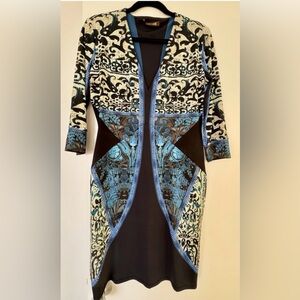 ROBERTO CAVALLI Elegant Black and Blue Patterned Women's dress, size 48/L